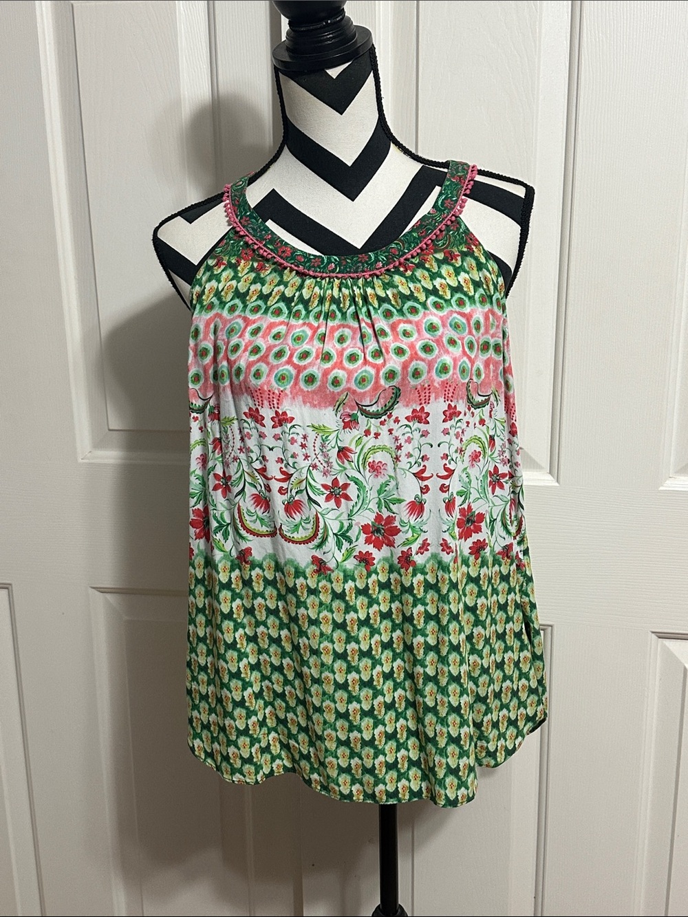 Sundance Green and Pink Floral Halter Camisole